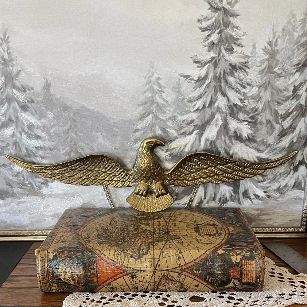 Vintage Large Brass Eagle Wall Decor 18” Wingspan Heavy Cast Americana